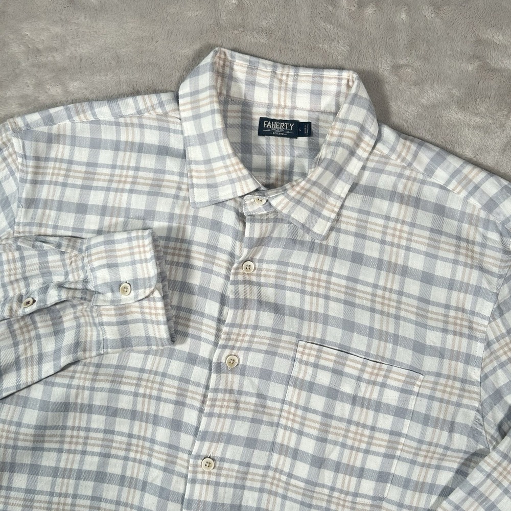 Faherty Shirt Mens Large The Weekend Blend Fox Plaid Linen Button Down Huckberry